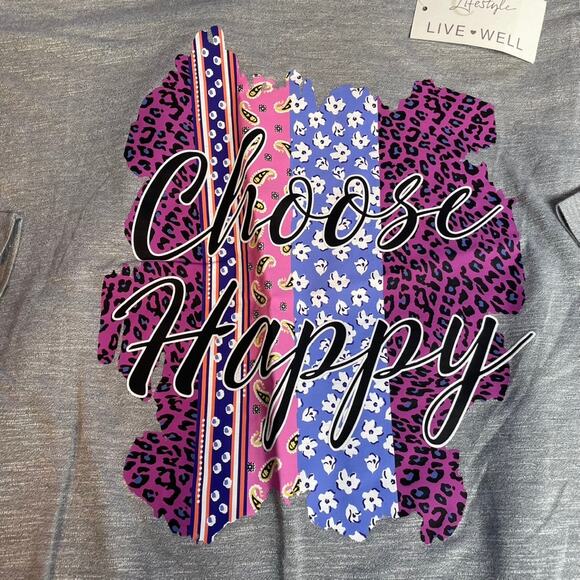 LIVE WELL LIFESTYLE Grey NWT Graphic Top Choose Happy Small 1/2 3/4 Sleeve - Picture 3 of 4